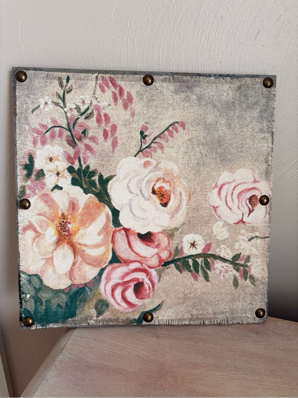 Brand new - Floral Canvas Wall Art in Pink and Cream 13”x13”